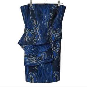 Bebe Blue/Gray/Black Strapless Cocktail Dress Size L